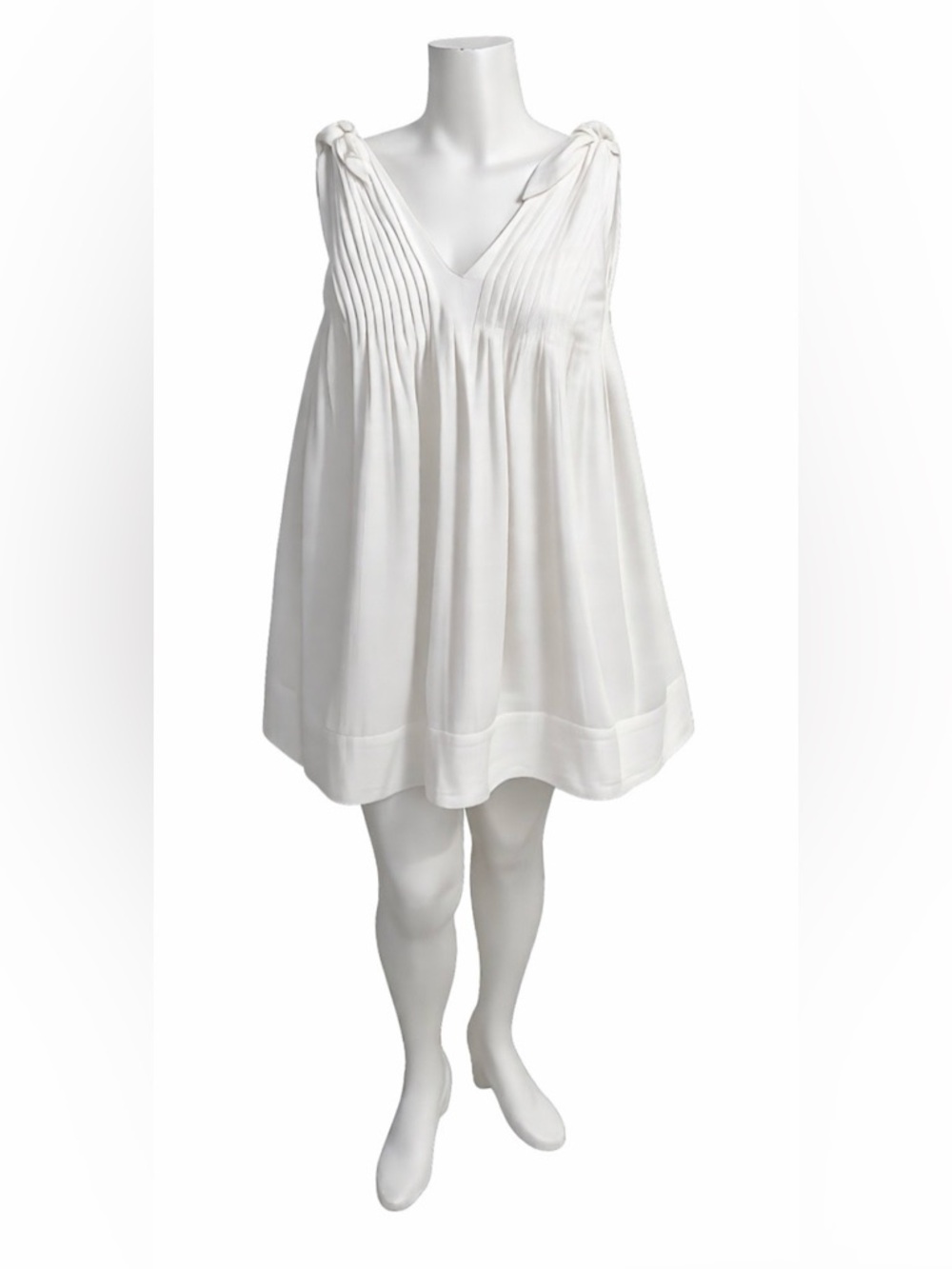 White Cotton V-Neck Tie-Shoulder Mini Dress / Swim Cover Size Large - Picture 2 of 7